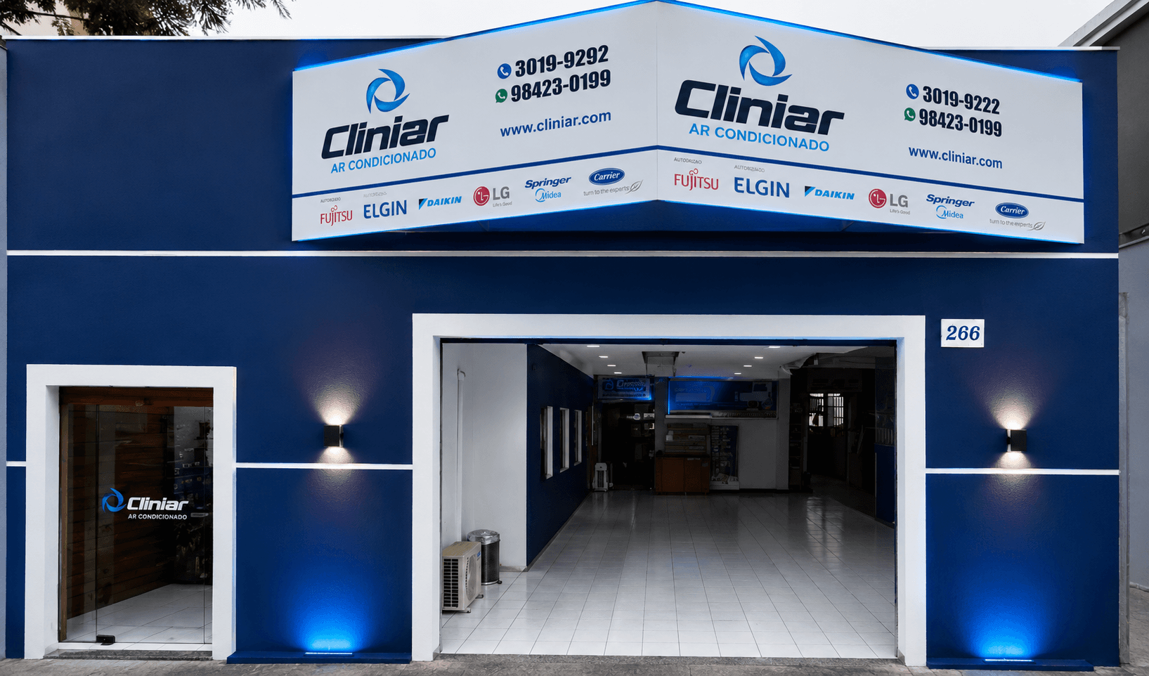 Fachada da loja Cliniar, autorizada Fujitsu, Elgin, Daikin, LG, Springer/Midea e Carrier
